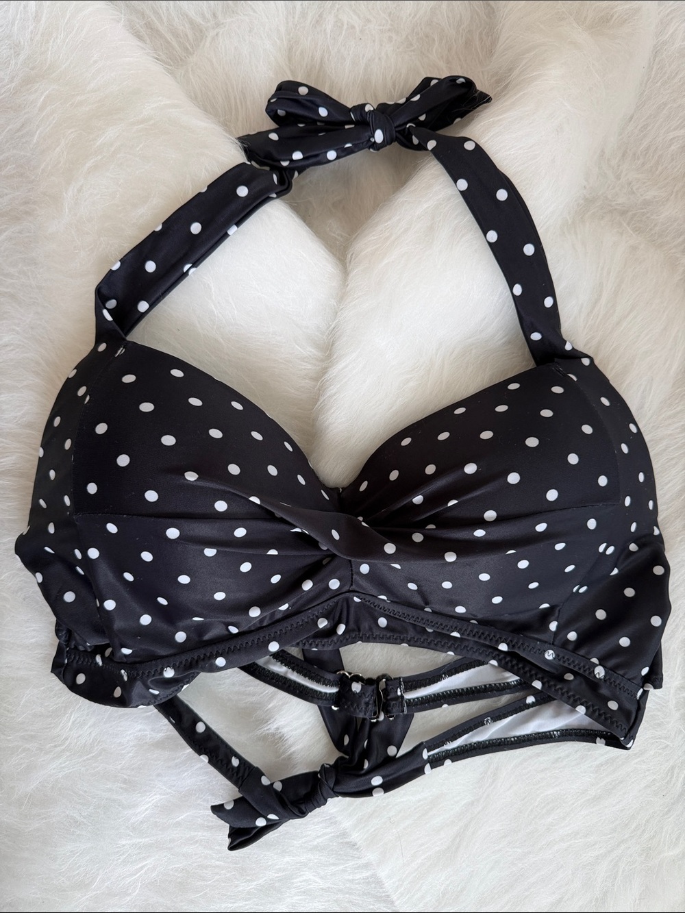 Black Polka Dot Halter Swim Top
